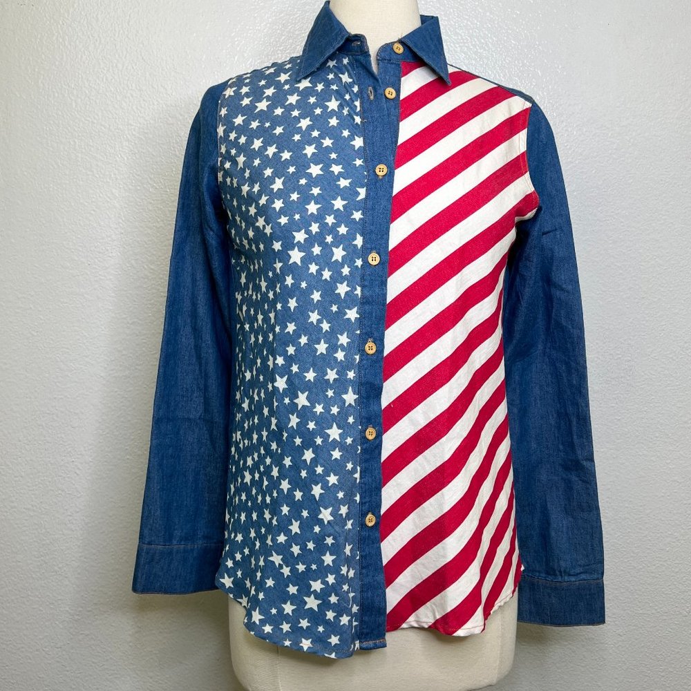 NWT L'Atiste by Amy Women Blue Long‎ Sleeve Button-Down Shirt M